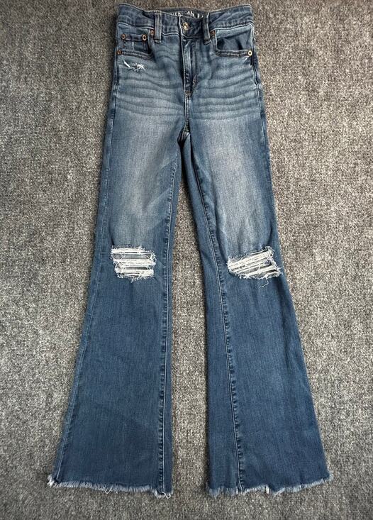 American Eagle Outfitters Denim - Y2K American Eagle Next Level Stretch Kick Boot Jeans Women's Distressed Raw Hem